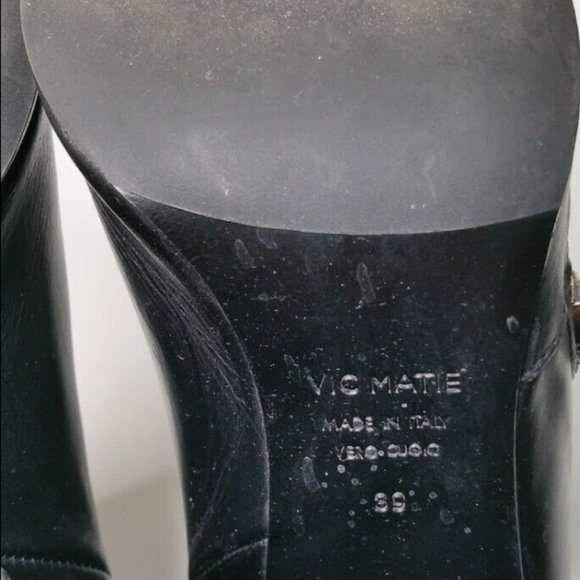 Vic Matie Sz 9 / 8 Black Leather Heel Ankle Boots - Picture 7 of 8
